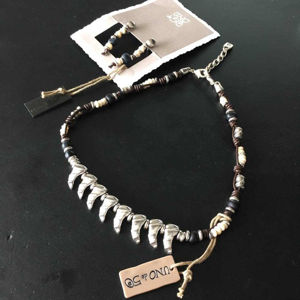NEW Uno de 50 tooth silver necklace AND earrings set, sterling silver,